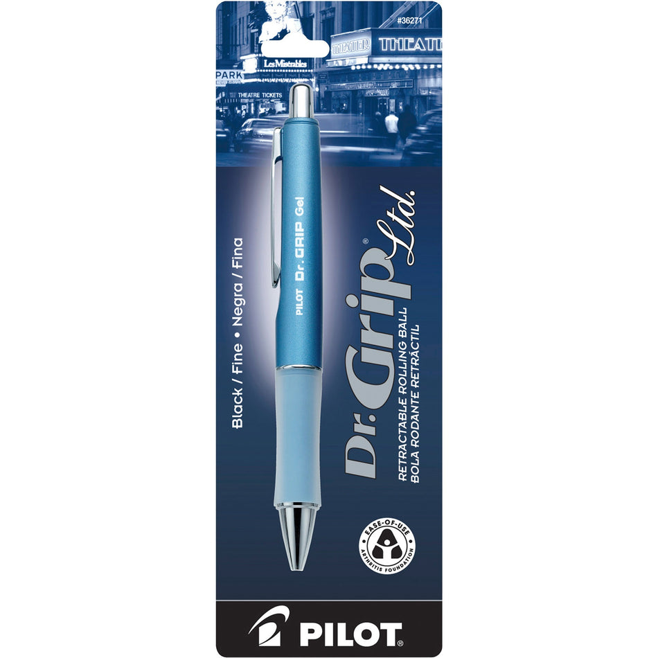 Pilot Dr. Grip Retractable Gel Rollerball Pens - 0.7 mm Fine Pen Point - Refillable - Retractable - Black Ink - Gel-based - Ice Blue Barrel - 1 Each