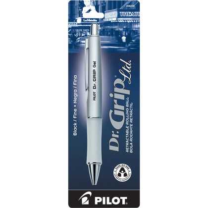 Pilot Dr. Grip Gel Rollerball Pen - 0.7mm Fine Point - Refillable - Black Ink - Platinum Barrel - Pens