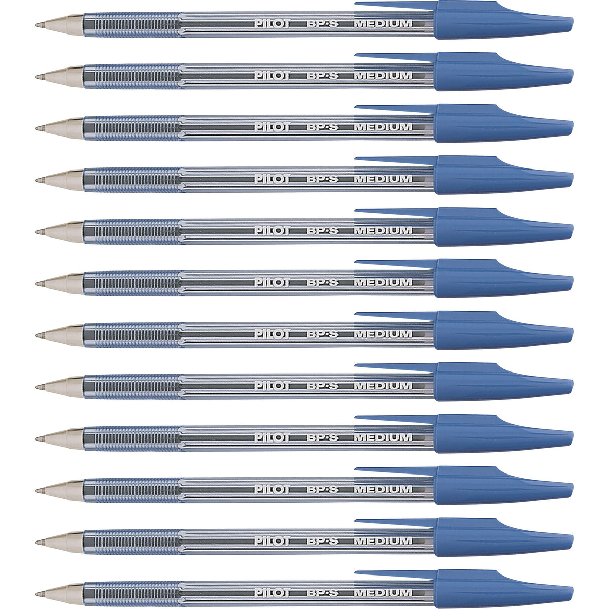 Pilot Better BP-S Ball Stick Pens - 1 mm Medium Pen Point - Refillable - Blue Ink - Crystal, Clear Barrel - Stainless Steel Tip - 1 Dozen
