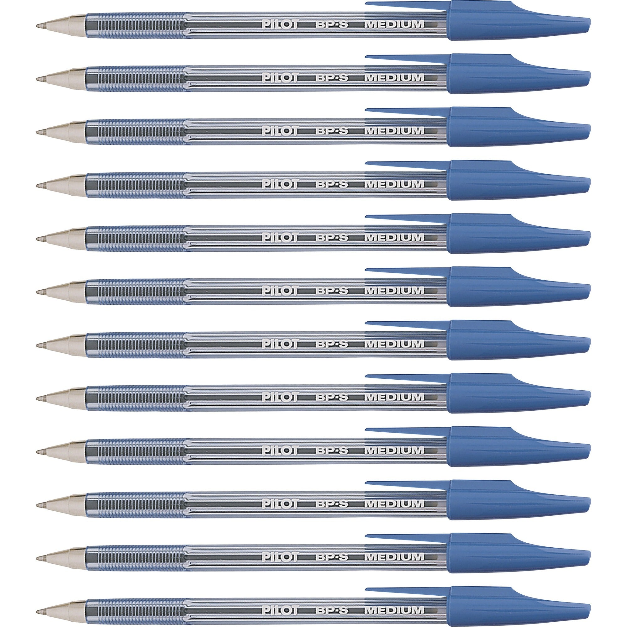 Pilot Better BP-S Ball Stick Pens - 1 mm Medium Pen Point - Refillable - Blue Ink - Crystal, Clear Barrel - Stainless Steel Tip - 1 Dozen
