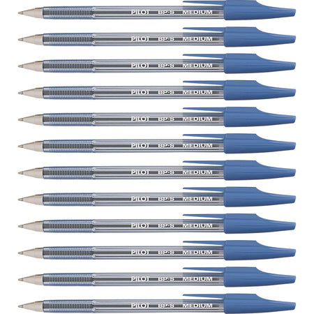 Pilot Better BP-S Ball Stick Pens - 1 mm Medium Pen Point - Refillable - Blue Ink - Crystal, Clear Barrel - Stainless Steel Tip - 1 Dozen