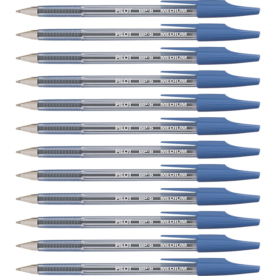 Pilot Better BP-S Ball Stick Pens - 1 mm Medium Pen Point - Refillable - Blue Ink - Crystal, Clear Barrel - Stainless Steel Tip - 1 Dozen