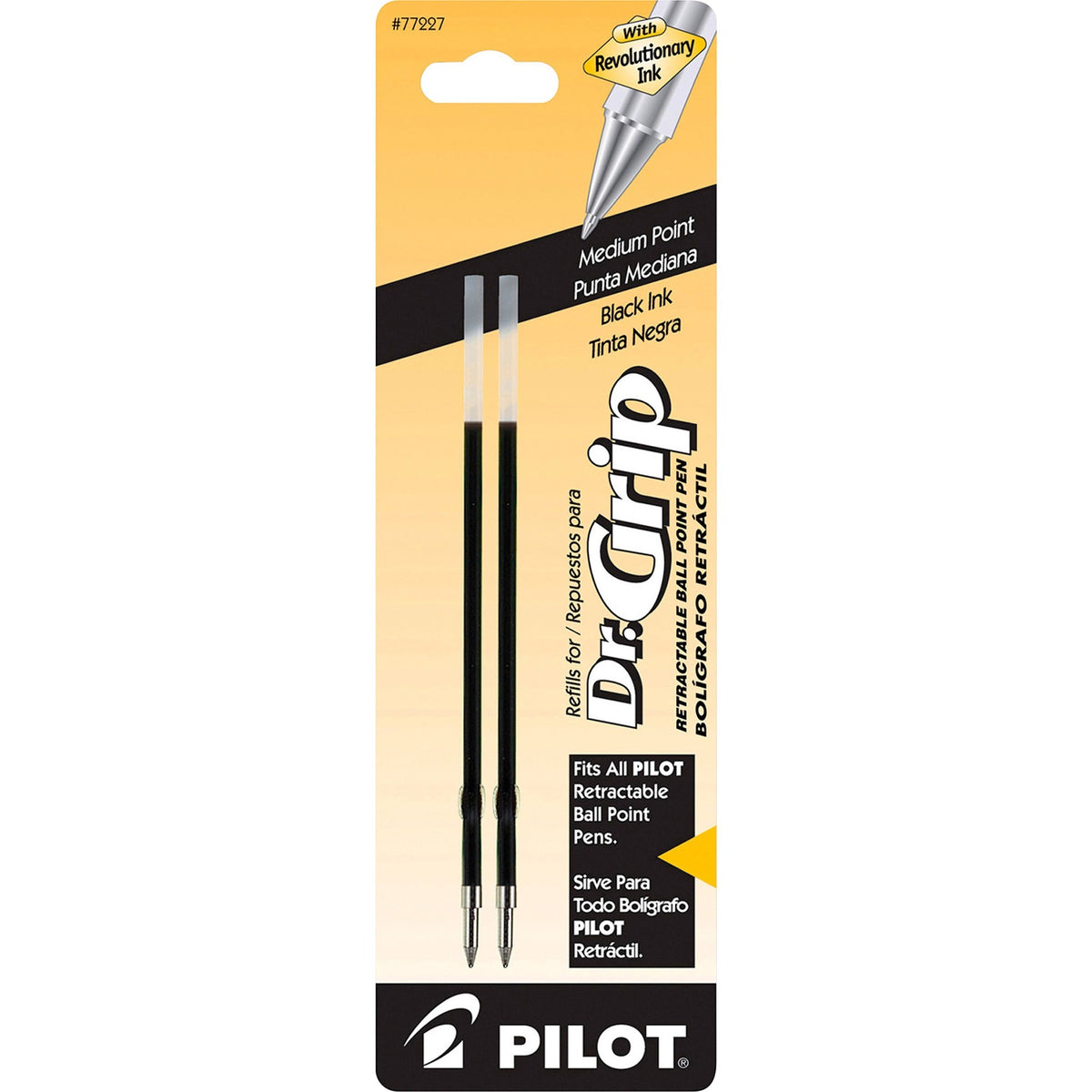 Pilot Dr. Grip Retractable Pen Refills - 1 mm , Medium Point - Black Ink - 2 / Pack