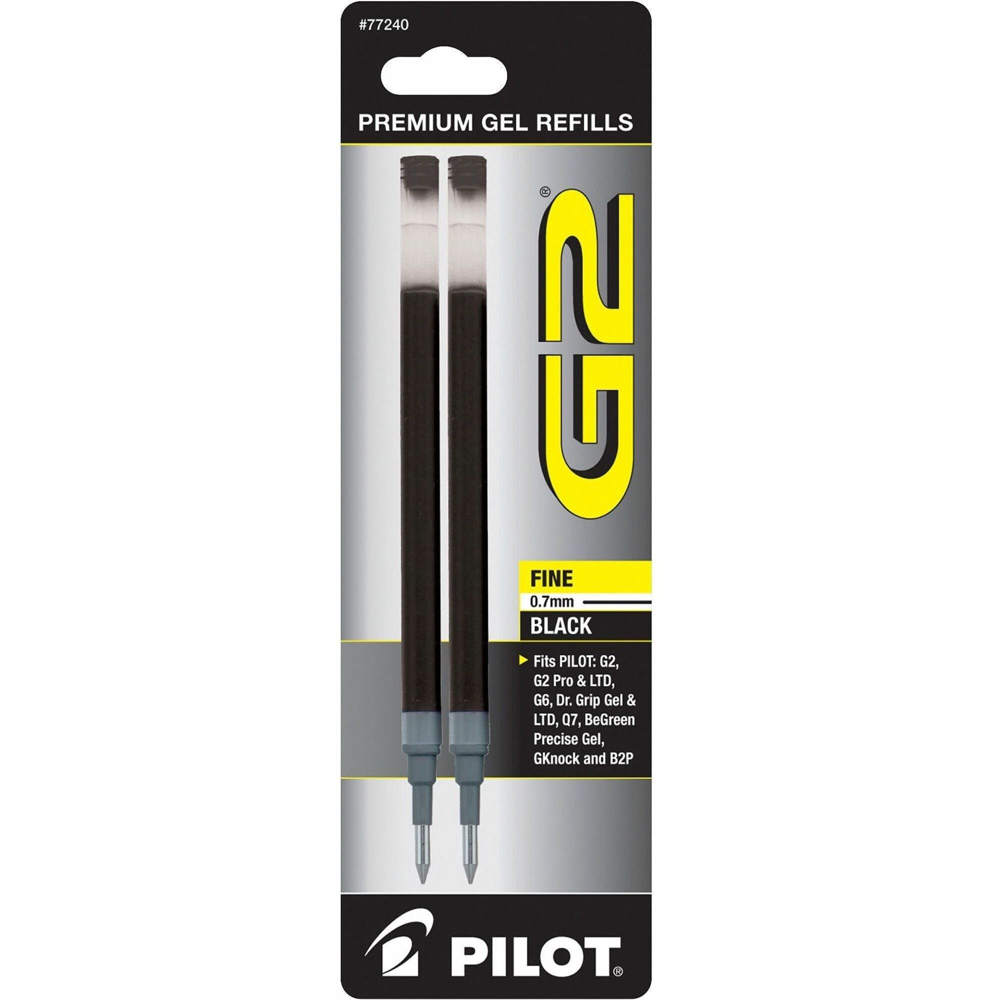 Pilot G2 Premium Gel Ink Pen Refills - 0.70 mm , Fine Point - Black Ink - Smear Proof - 2 / Pack