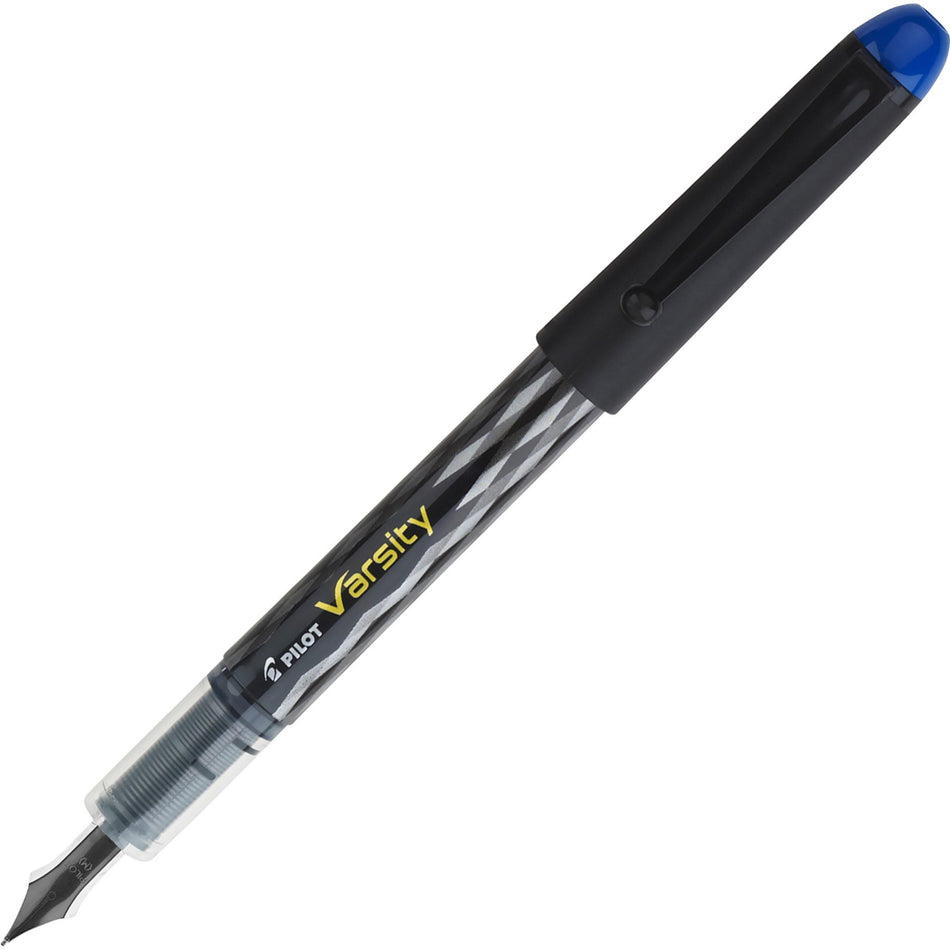 Pilot Varsity Disposable Fountain Pens - Medium Pen Point - Blue Ink - Silver, Black Barrel - 1 Each