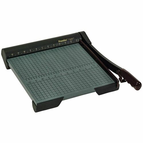 Premier Heavy-Duty Wood Series Paper Trimmers - 20 Sheet Cutting Capacity - 1 Steel Blade - 12" Cutting Length - 4" Height x 12.9" Width x 16" Depth - Non-skid Rubber Feet, Heavy Duty, Locking Blade - Wood, Steel - Green - 1 Each