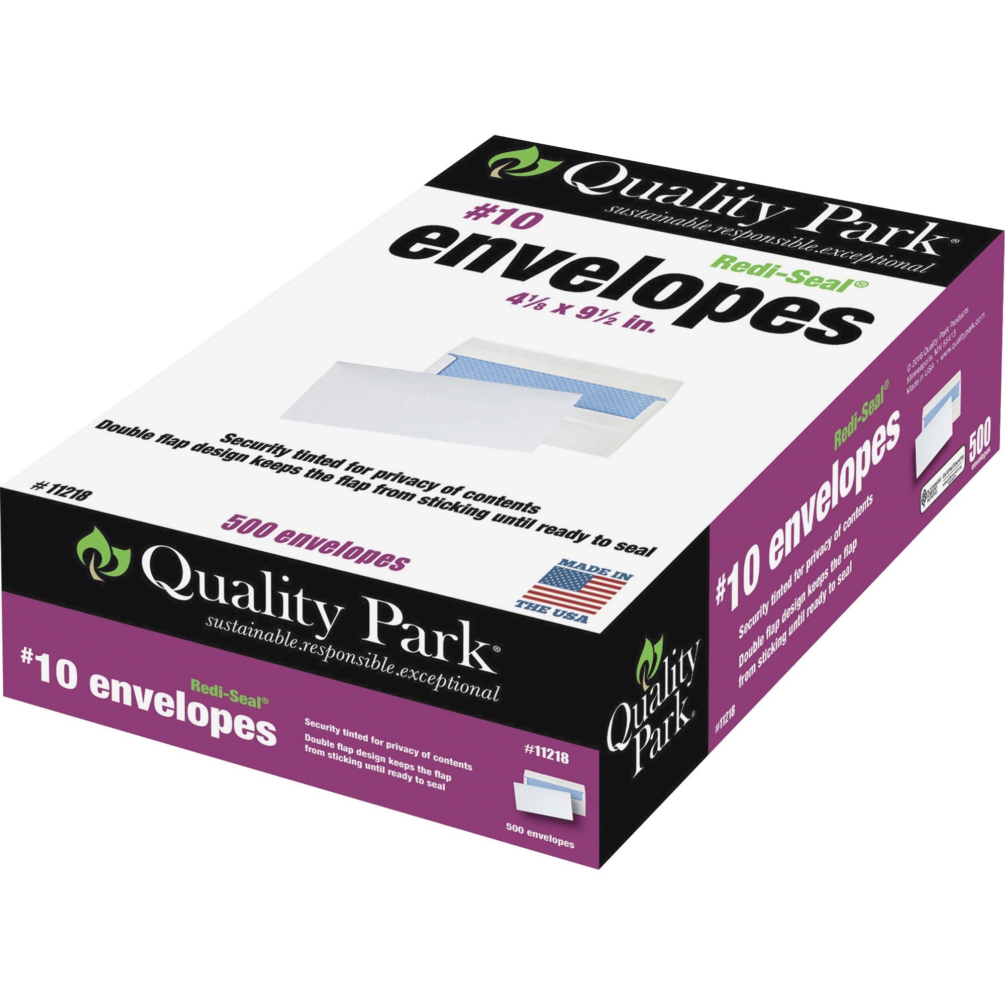 Quality Park No. 10 Security Tinted Envelopes with Self-Seal Closure - Security - #10 - 4 1/8" Width x 9 1/2" Length - 24 lb - Gummed - White - Wove - 500 / Box