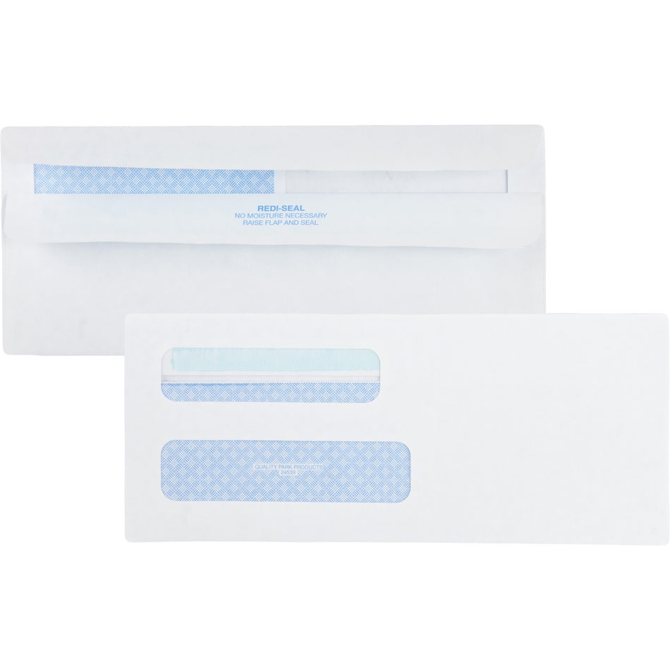 Quality Park No. 8-5/8 Double Window Security Tint Envelopes with Redi-Seal® Self-Seal - Double Window - #8 5/8 - 3 5/8" Width x 8 5/8" Length - 24 lb - Self-sealing - White - Wove - 500 / Box
