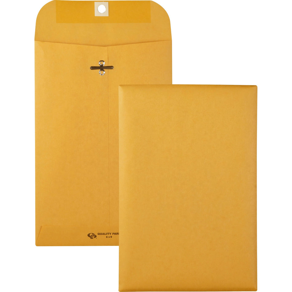 Quality Park 6 x 9 Clasp Envelopes with Deeply Gummed Flaps - Clasp - #55 - 6" Width x 9" Length - 28 lb - Gummed - Kraft - Kraft - 100 / Box