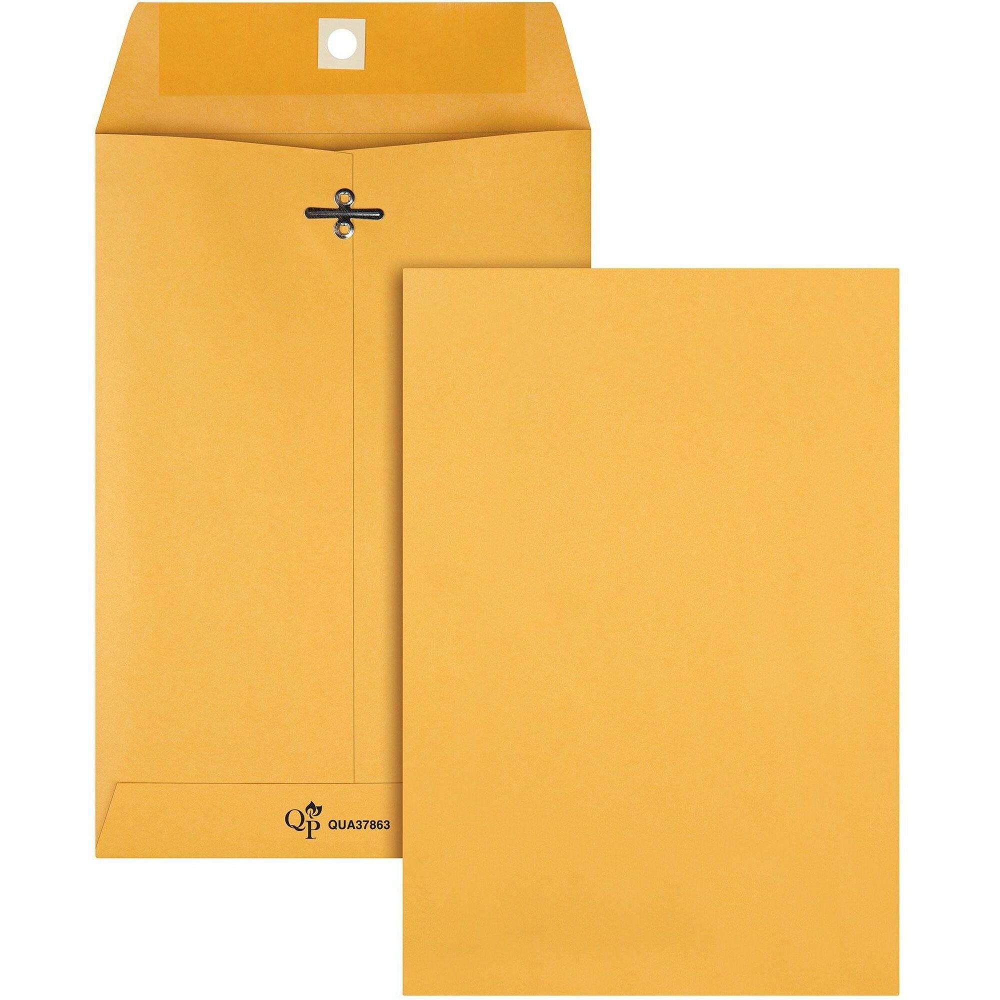 Quality Park 6-1/2 x 9-1/2 Clasp Envelopes ith Deeply Gummed Flaps - Clasp - #63 - 6 1/2" Width x 9 1/2" Length - 28 lb - Gummed - Kraft - Kraft - 100 / Box