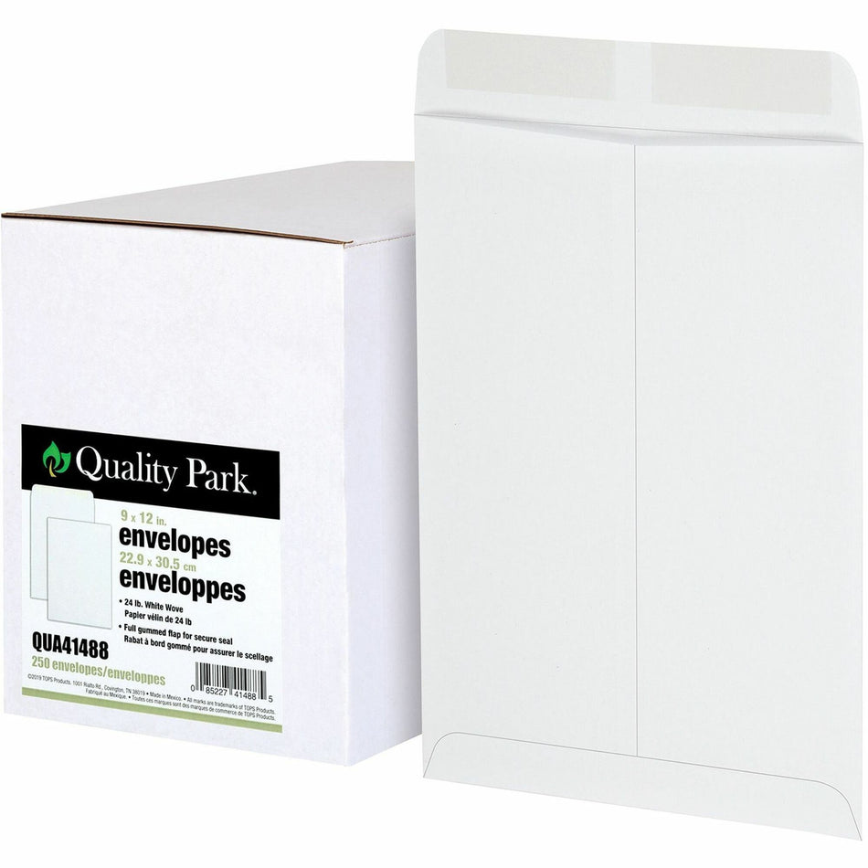 Quality Park 9 x 12 Catalog Envelopes with Gummed Flap - Catalog - #10 1/2 - 9" Width x 12" Length - 24 lb - Gummed - White - Wove - 250 / Box
