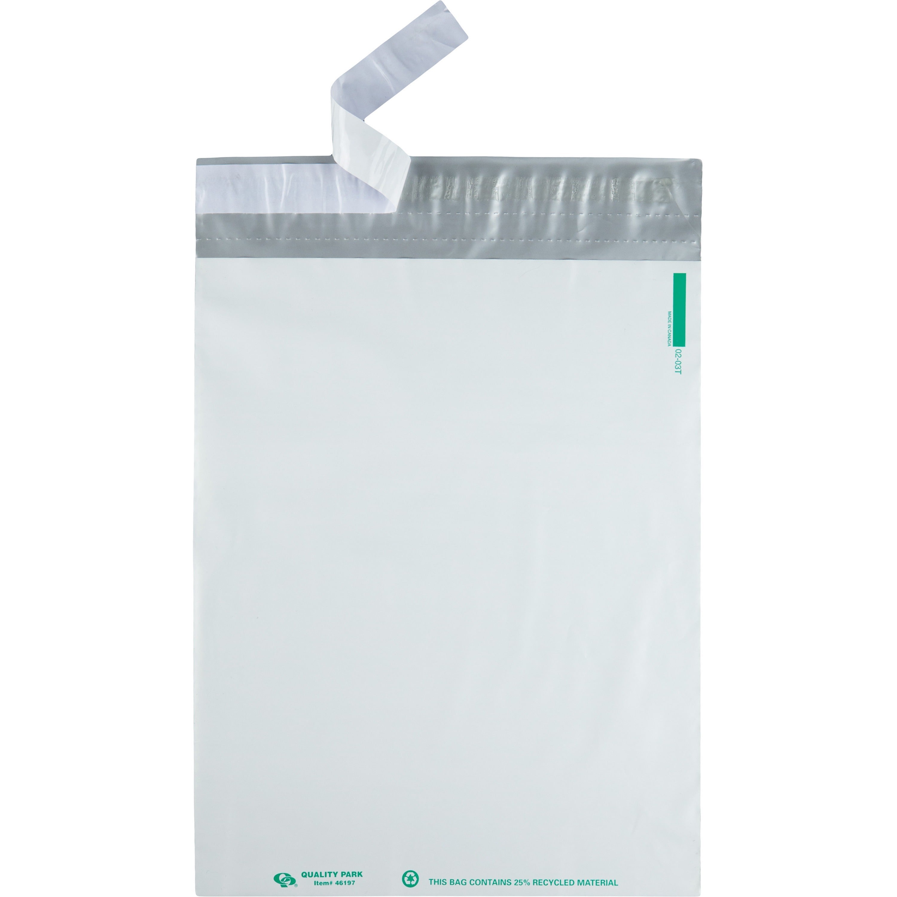 Quality Park 12 x 15-1/2 Jumbo Poly Mailers with Redi-Strip®  Self-Sealing Closure - Catalog - 12" Width x 15 1/2" Length - Peel & Seal - White - Polypropylene - 100 / Pack