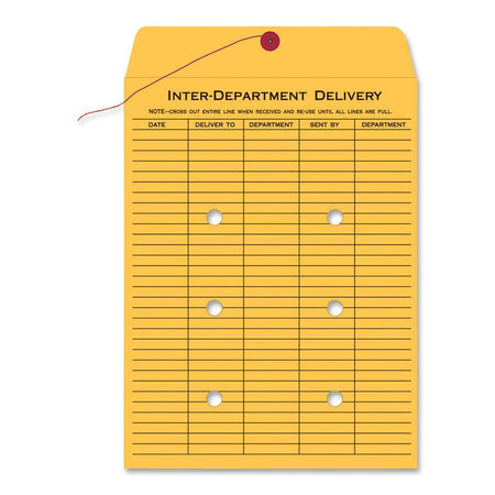 Quality Park 9 x 12 Inter-Departmental Envelopes - Inter-department - 9" Width x 12" Length - 28 lb - String/Button - Brown Kraft - Kraft - 100 / Box