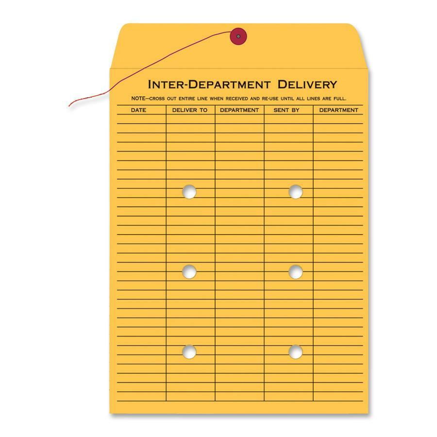 Quality Park 9 x 12 Inter-Departmental Envelopes - Inter-department - 9" Width x 12" Length - 28 lb - String/Button - Brown Kraft - Kraft - 100 / Box