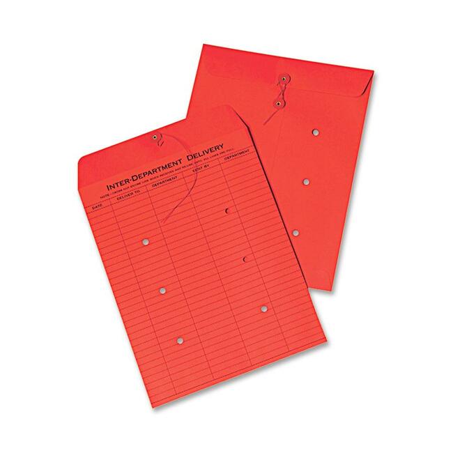 Quality Park 10 x 13 Inter-Departmental Envelopes - Inter-department - 10" Width x 13" Length - 28 lb - String/Button - Red - 100 / Box