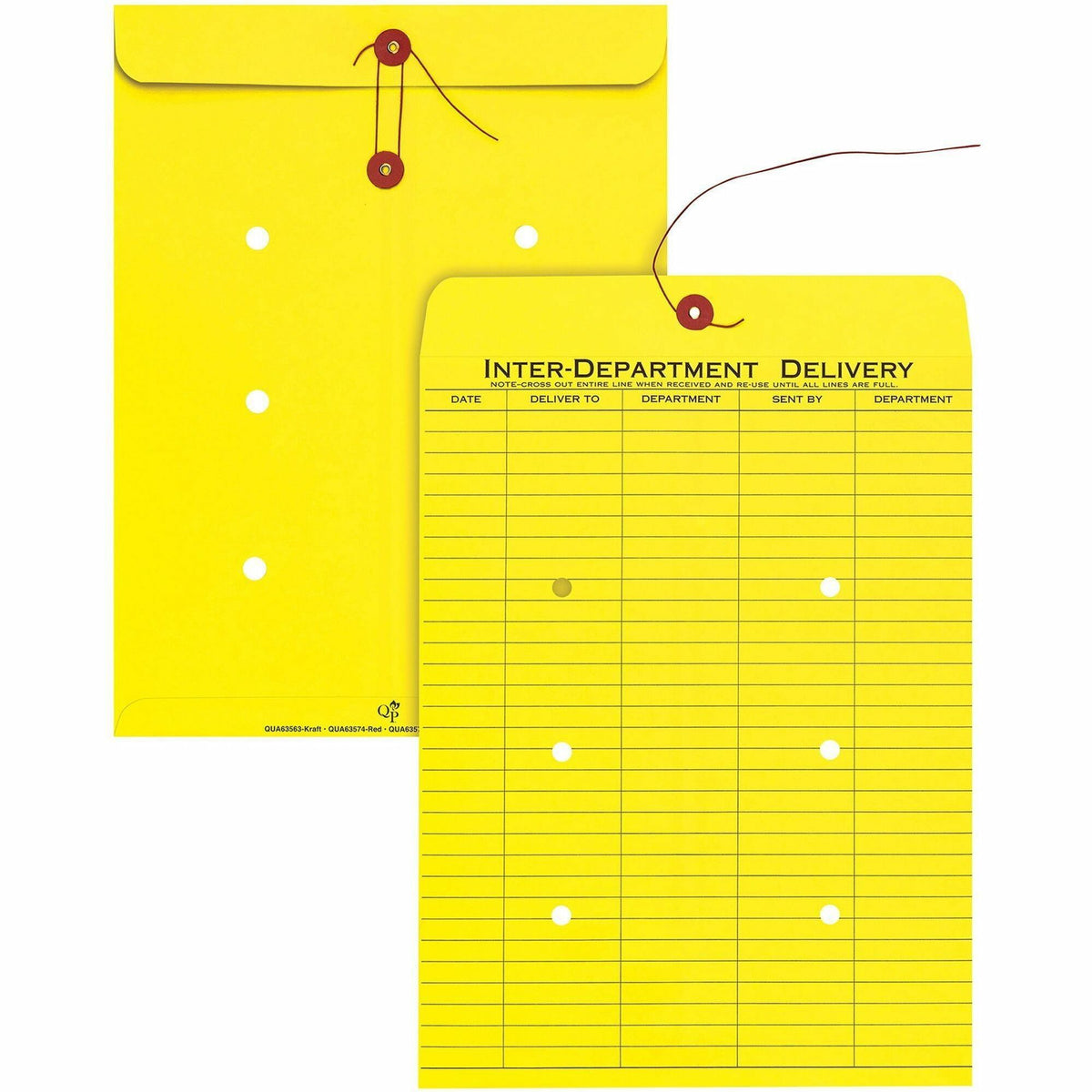 Quality Park 10 x 13 Inter-Departmental Envelopes - Inter-department - 10" Width x 13" Length - 28 lb - String/Button - Yellow - 100 / Box