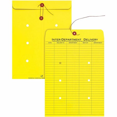 Quality Park 10 x 13 Inter-Departmental Envelopes - Inter-department - 10" Width x 13" Length - 28 lb - String/Button - Yellow - 100 / Box
