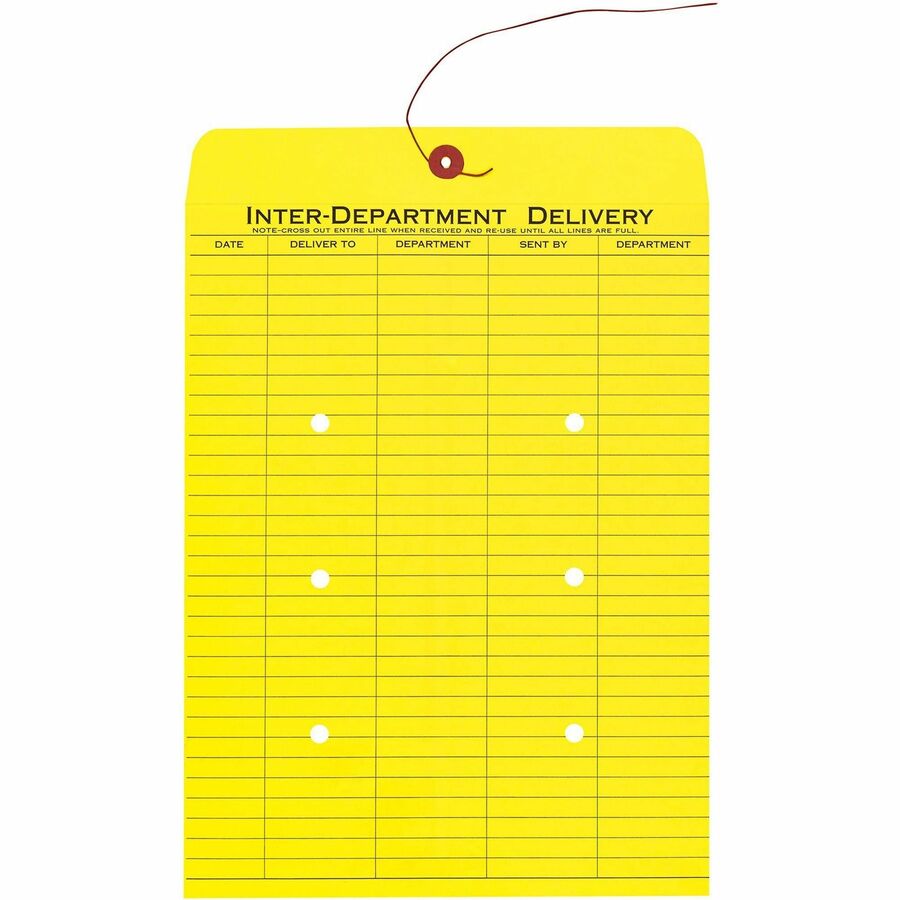 Quality Park 10 x 13 Inter-Departmental Envelopes - Inter-department - 10" Width x 13" Length - 28 lb - String/Button - Yellow - 100 / Box