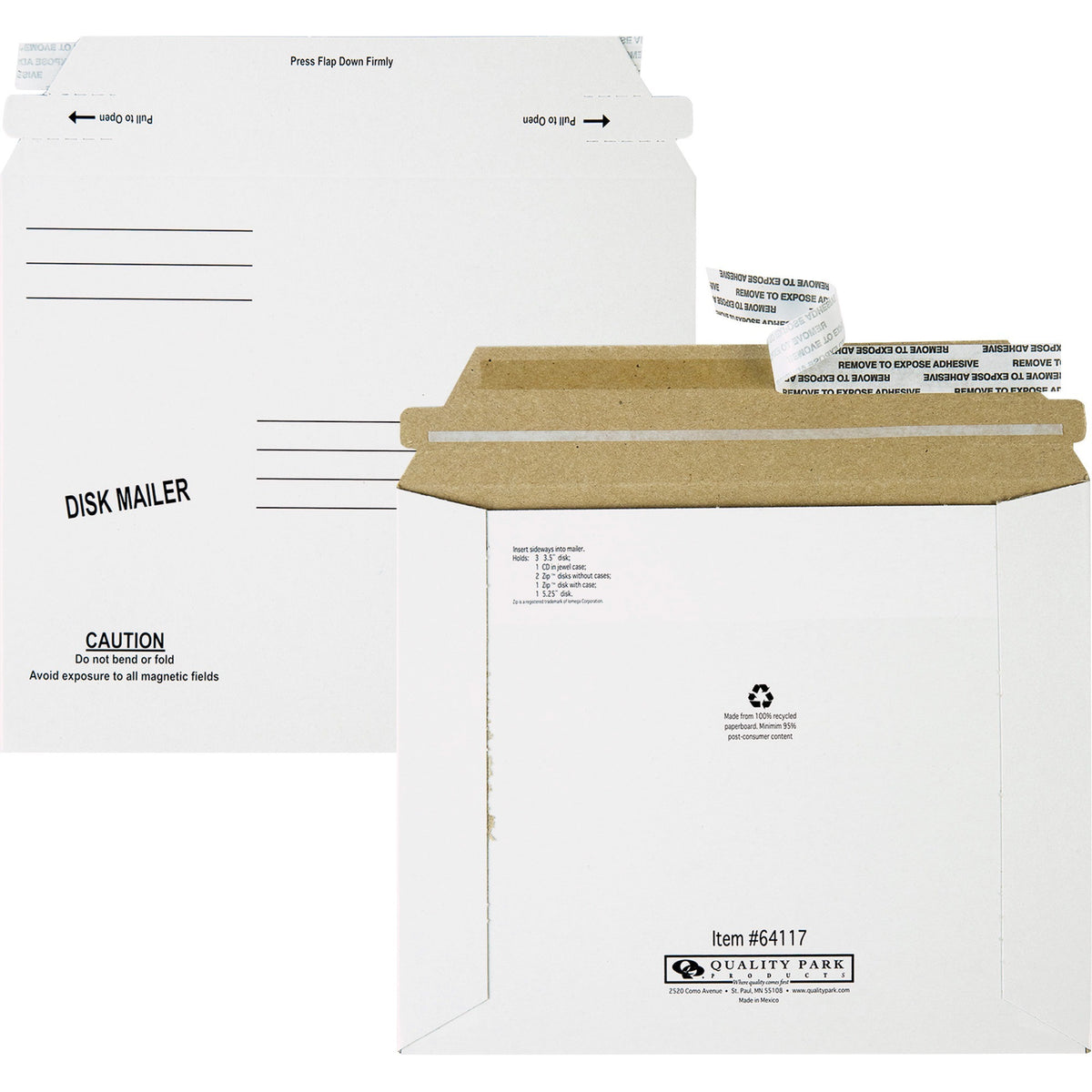 Quality Park Economy Disk/CD Mailers - Disc/Diskette - 7 1/2" Width x 6 1/8" Length - Self-sealing - White - Paperboard - 100 / Carton