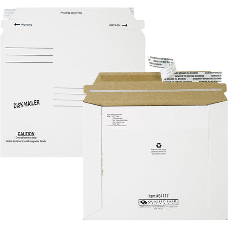 Quality Park Economy Disk/CD Mailers - Disc/Diskette - 7 1/2" Width x 6 1/8" Length - Self-sealing - White - Paperboard - 100 / Carton