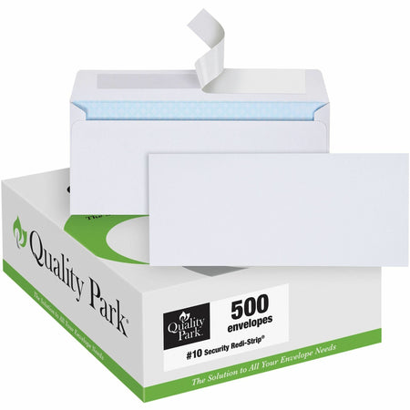 Quality Park No. 10 Security Tinted Business Envelopes with Redi-Strip® Closure - Security - #10 - 4 1/8" Width x 9 1/2" Length - 24 lb - Self-sealing - White - Wove - 500 / Box