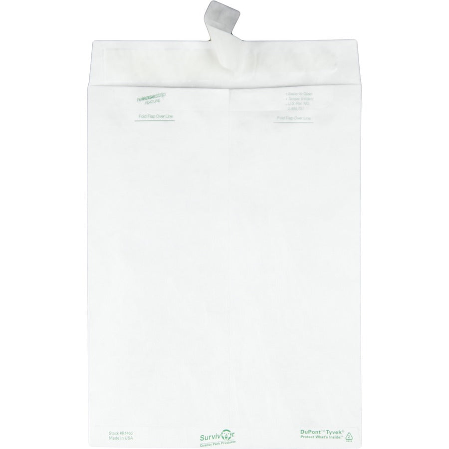 Survivor®  9 x 12 DuPont Tyvek Catalog Mailers with Self-Sealing Closure - Catalog - #10 1/2 - 9" Width x 12" Length - 14 lb - Peel & Seal - White - Tyvek - 100 / Box
