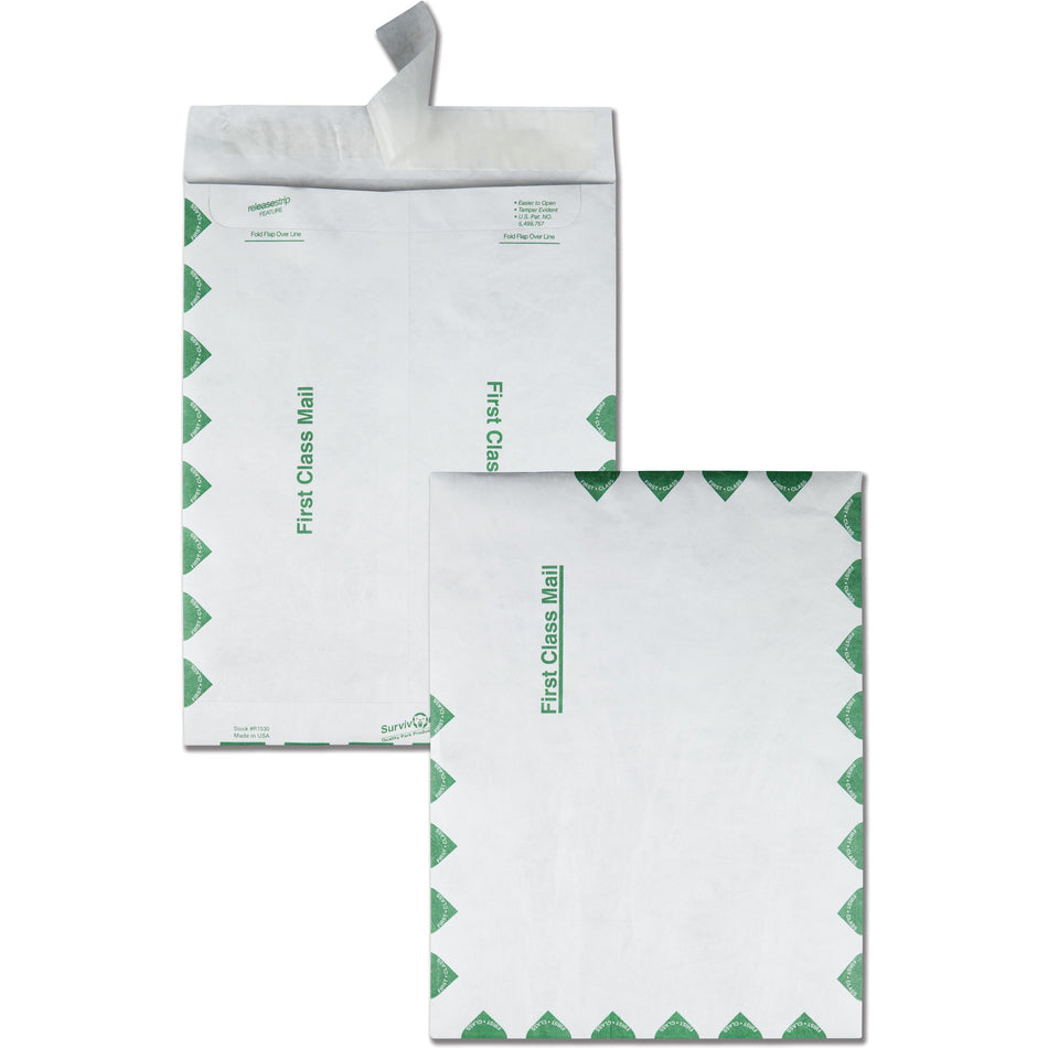Survivor®  9-1/2 x 12-1/2 First Class Border Catalog Mailers with Redi-Strip Closure - First Class Mail - #12 1/2 - 9 1/2" Width x 12 1/2" Length - 14 lb - Peel & Seal - White - Tyvek - 100 / Box