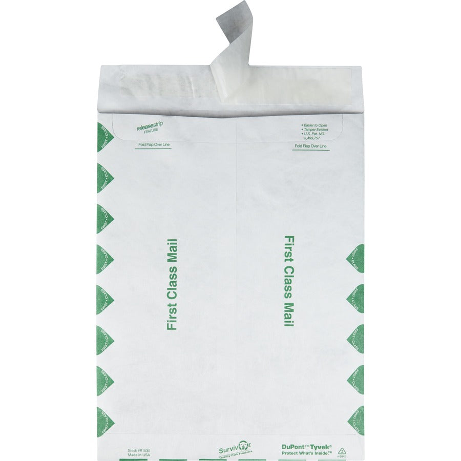 Survivor®  9-1/2 x 12-1/2 First Class Border Catalog Mailers with Redi-Strip Closure - First Class Mail - #12 1/2 - 9 1/2" Width x 12 1/2" Length - 14 lb - Peel & Seal - White - Tyvek - 100 / Box