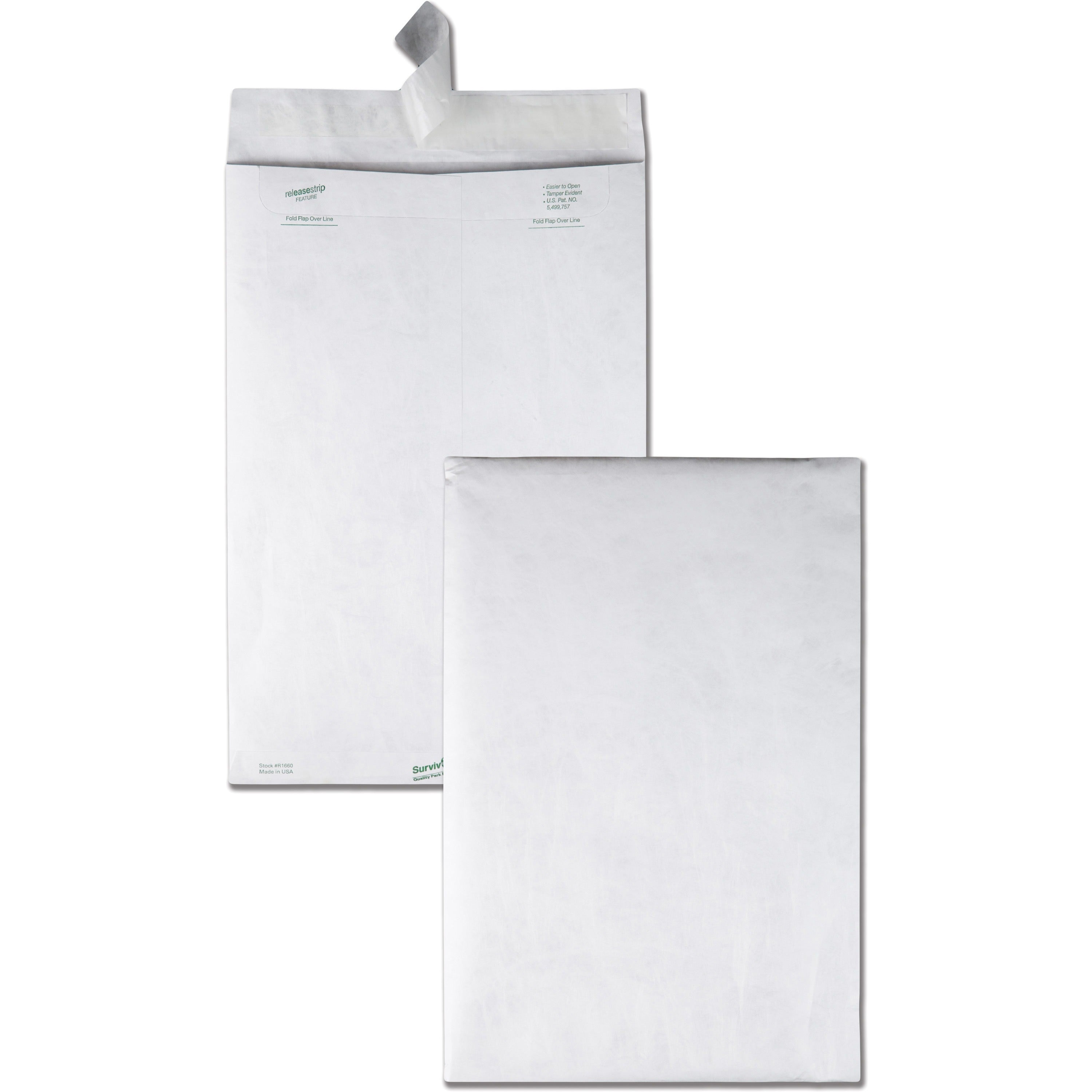 Survivor®  10 x 15 DuPont Tyvek Catalog Mailers - Catalog - 10" Width x 15" Length - 14 lb - Peel & Seal - White - Tyvek - 100 / Box