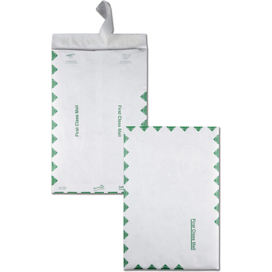 Survivor®  10 x 15 DuPont Tyvek First Class Border Catalog Mailers - First Class Mail - 10" Width x 15" Length - 14 lb - Peel & Seal - White - Tyvek - 100 / Box