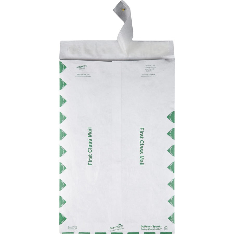 Survivor®  10 x 15 DuPont Tyvek First Class Border Catalog Mailers - First Class Mail - 10" Width x 15" Length - 14 lb - Peel & Seal - White - Tyvek - 100 / Box