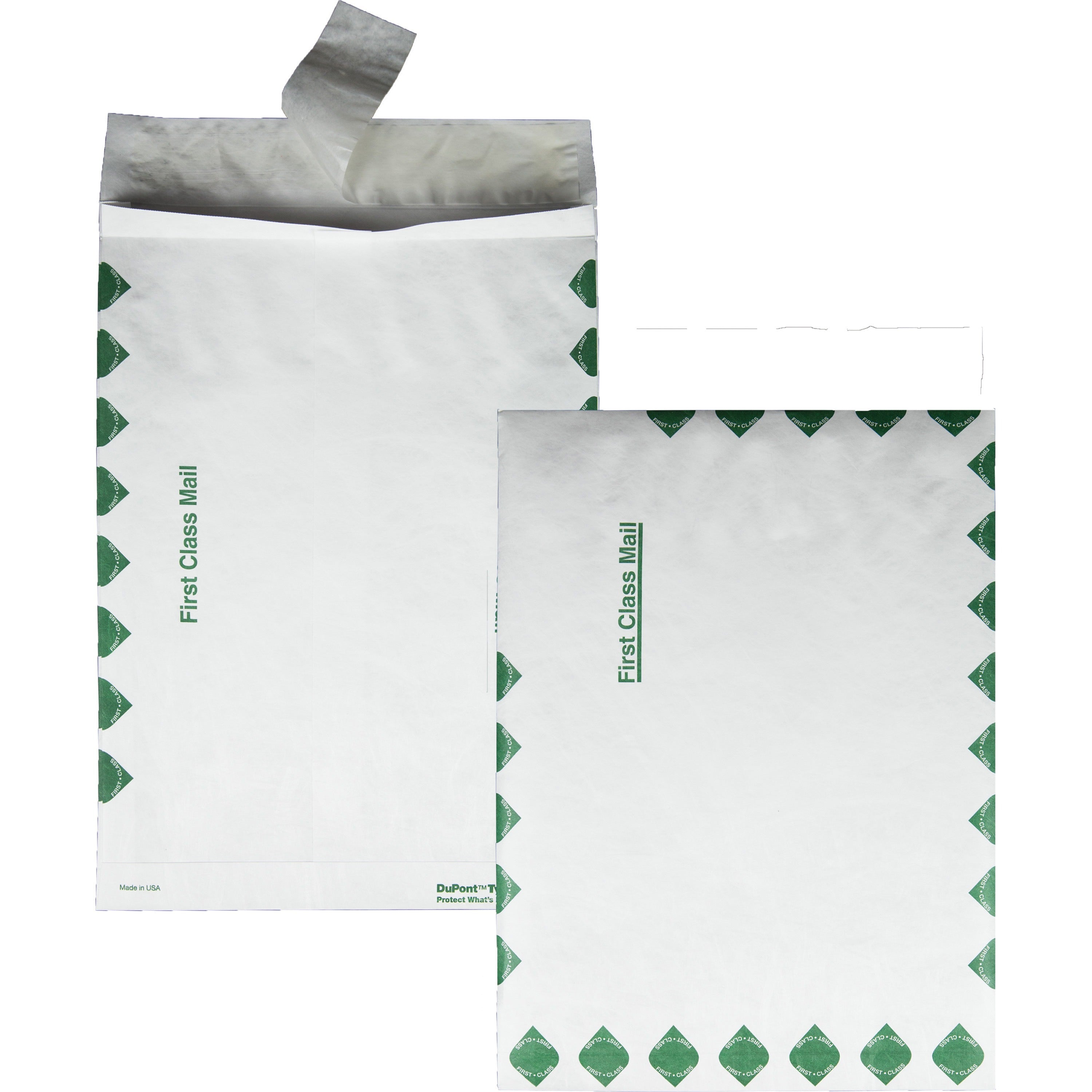 Survivor® 10 x 13 x 1-1/2 DuPont Tyvek Expansion First Class Border Mailers - First Class Mail - 10" Width x 13" Length - 1 1/2" Gusset - 18 lb - Peel & Seal - White - Tyvek - 100 / Carton