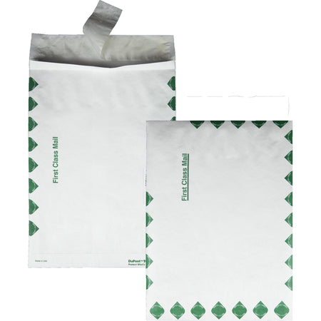Survivor® 10 x 13 x 1-1/2 DuPont Tyvek Expansion First Class Border Mailers - First Class Mail - 10" Width x 13" Length - 1 1/2" Gusset - 18 lb - Peel & Seal - White - Tyvek - 100 / Carton