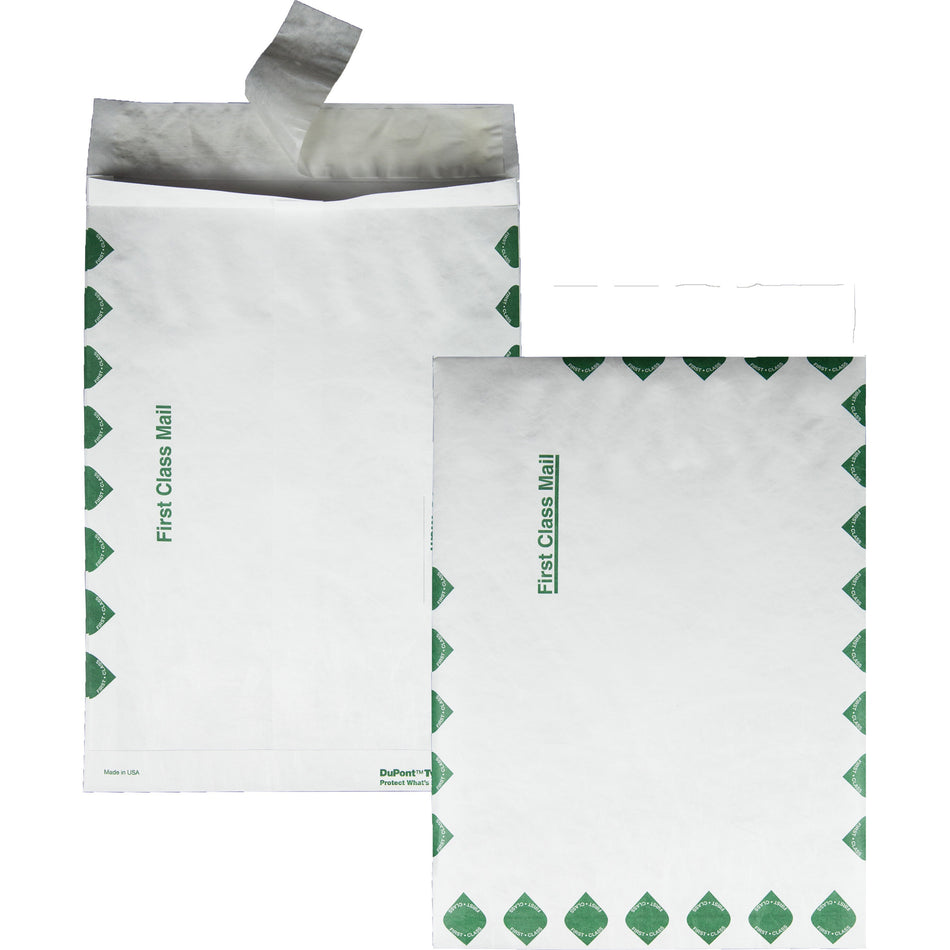 Survivor® 10 x 13 x 1-1/2 DuPont Tyvek Expansion First Class Border Mailers - First Class Mail - 10" Width x 13" Length - 1 1/2" Gusset - 18 lb - Peel & Seal - White - Tyvek - 100 / Carton