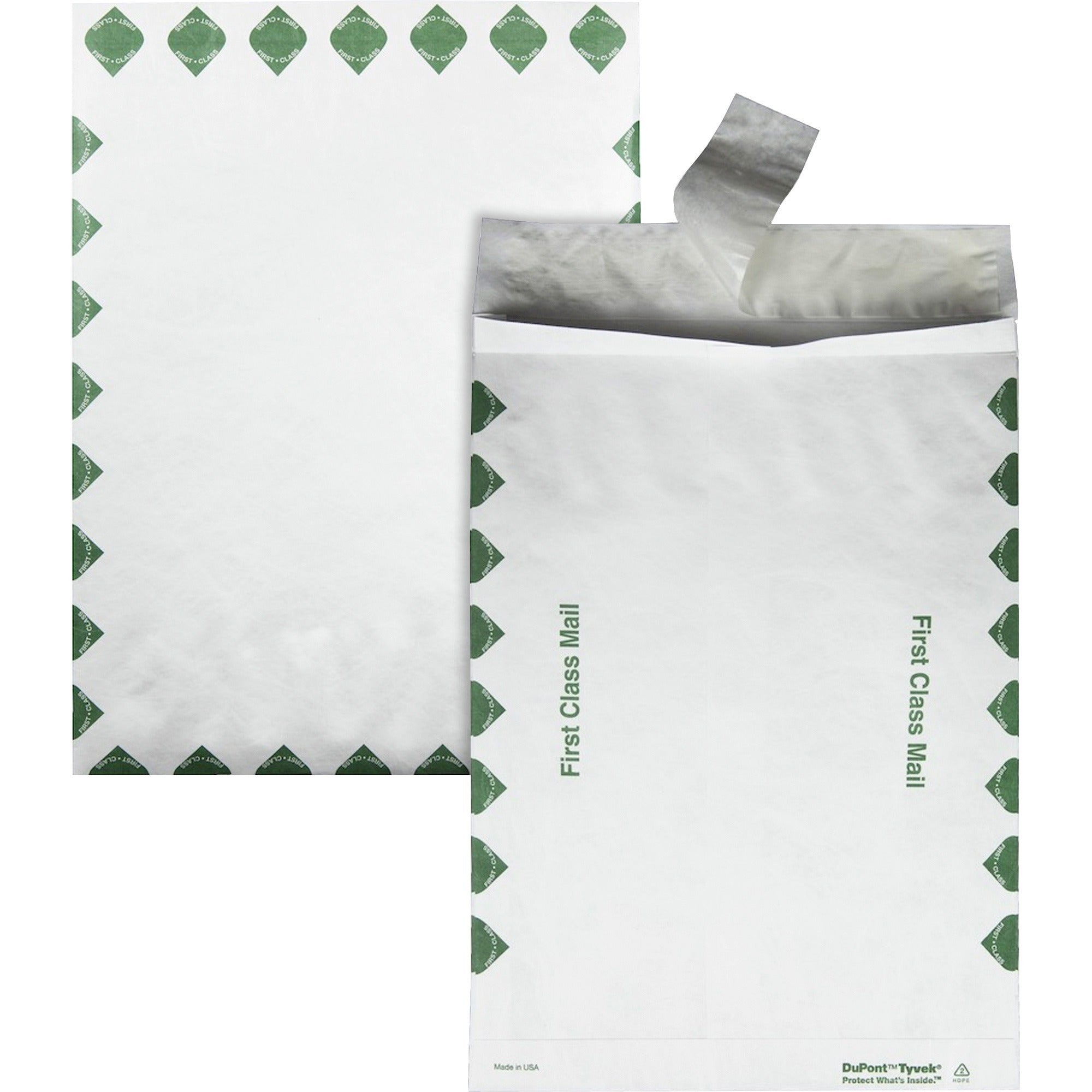 Survivor® 10 x 13 x 1-1/2 DuPont Tyvek Expansion First Class Border Envelopes - First Class Mail - 10" Width x 13" Length - 1 1/2" Gusset - 14 lb - Peel & Seal - White - Tyvek - 100 / Carton