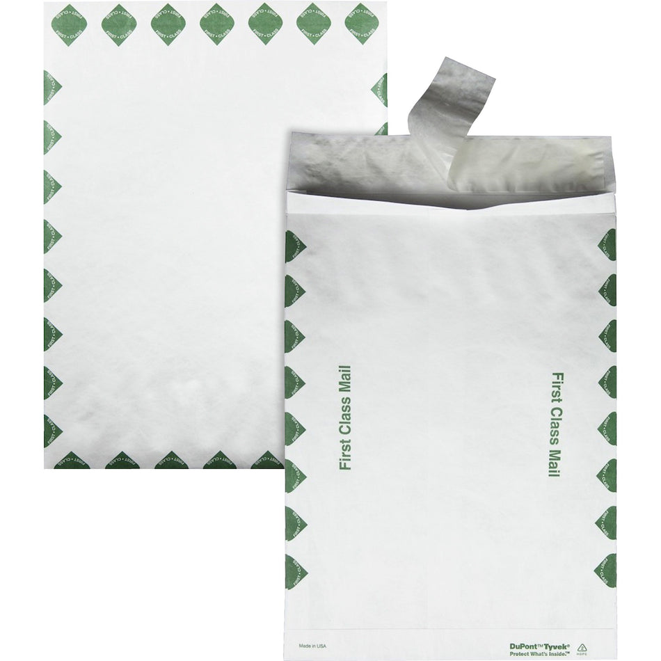 Survivor® 10 x 13 x 1-1/2 DuPont Tyvek Expansion First Class Border Envelopes - First Class Mail - 10" Width x 13" Length - 1 1/2" Gusset - 14 lb - Peel & Seal - White - Tyvek - 100 / Carton