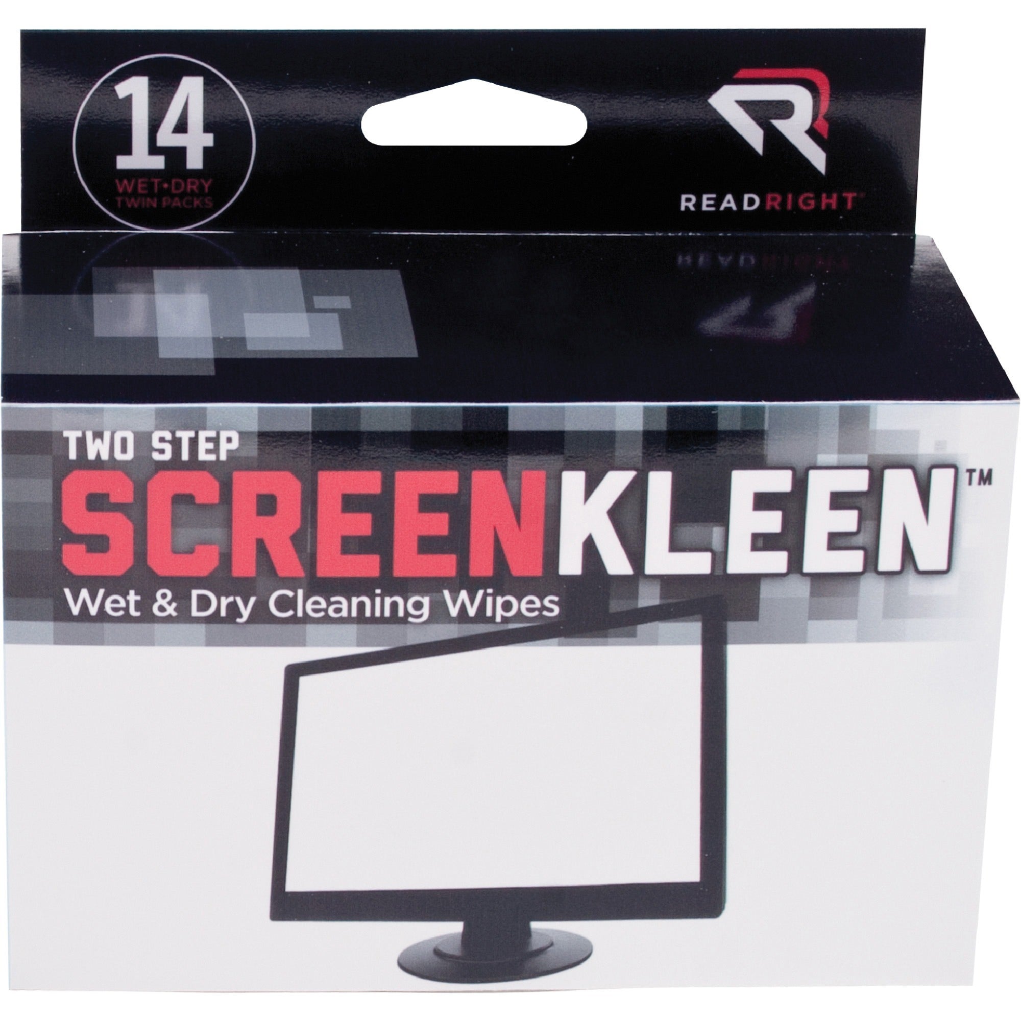 Read Right Kleen & Dry Screen Cleaners - For Display Screen - Pre-moistened, Lint-free, Anti-static, Anti-glare - 2 Sets/Packet - 14 / Box