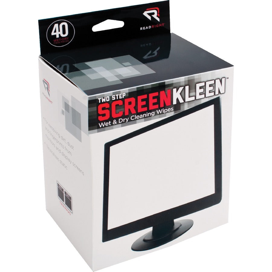 Read Right Kleen & Dry Screen Cleaners - For Display Screen - Pre-moistened, Lint-free, Anti-static - 2/Set - 40 / Box