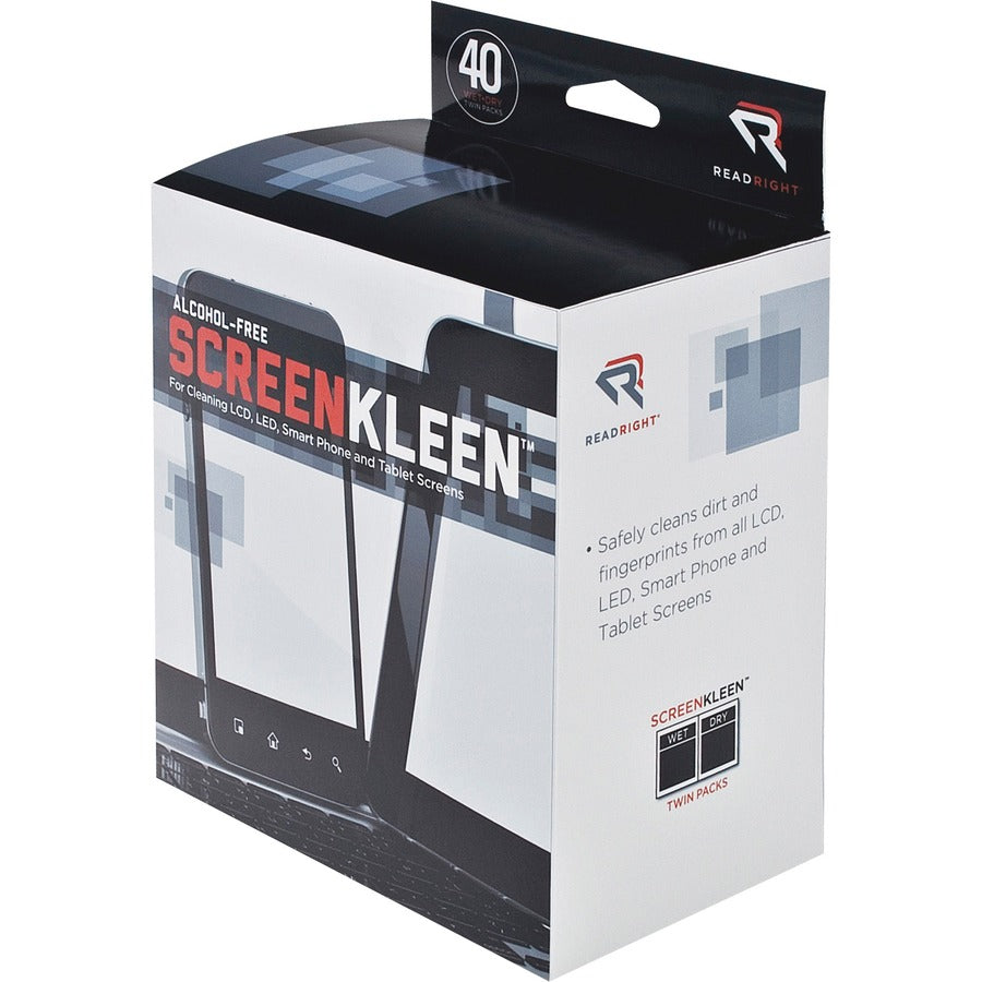 Read Right Alcohol-free LCD ScreenKleen Wipes - For PDA, Notebook, Display Screen - Alcohol-free - 80 / Box