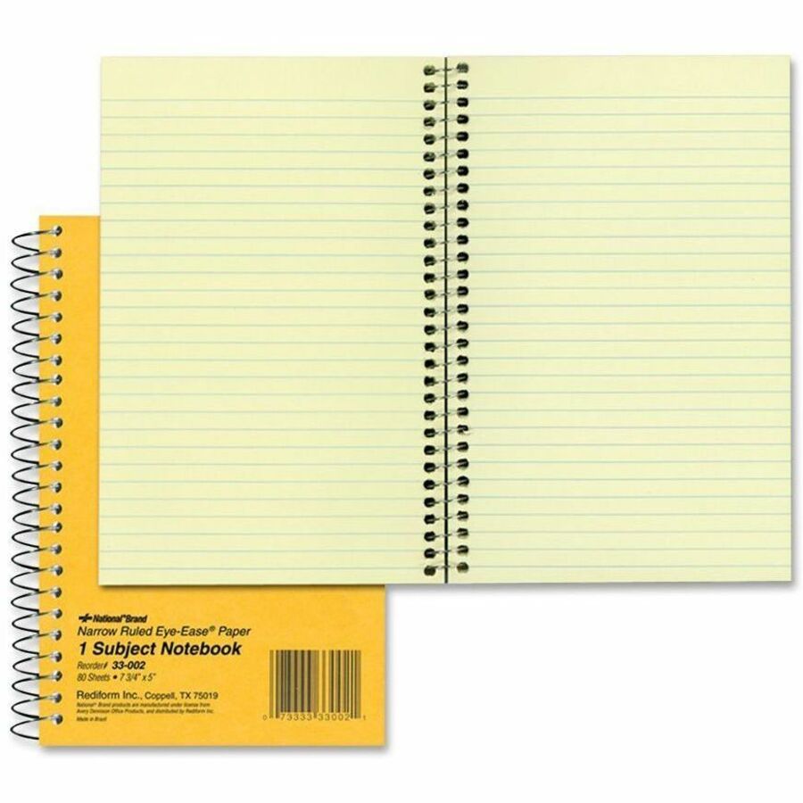 Rediform Brown Board 1-Subject Notebooks - 80 Sheets - Coilock - Red Margin - 16 lb Basis Weight - 5" x 7 3/4" Sheet Size - Green Paper - Brown Board Cover - Micro Perforated, Subject, Punched - 1 Each