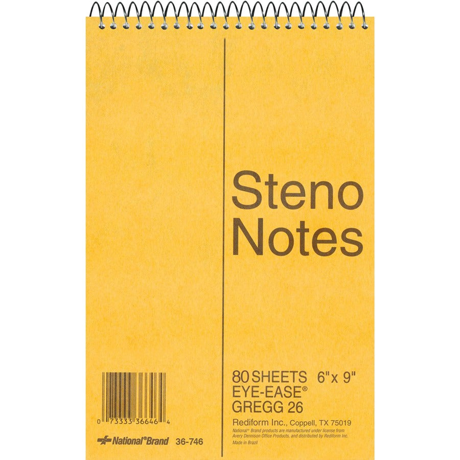 Rediform Steno Notebook - 80 Sheets - Wire Bound - Gregg Ruled Margin - 16 lb Basis Weight - 6" x 9" Sheet Size - Green Paper - Brown Board Cover - Hard Cover, Rigid - 1 Each