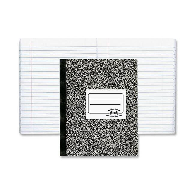 Rediform Xtreme White Notebook - 80 Sheets - Sewn - College Ruled Front Ruling - Ruled Red Margin - 7 7/8" x 10" Sheet Size - White Paper - Black Marble Cover - Subject - 1 Each