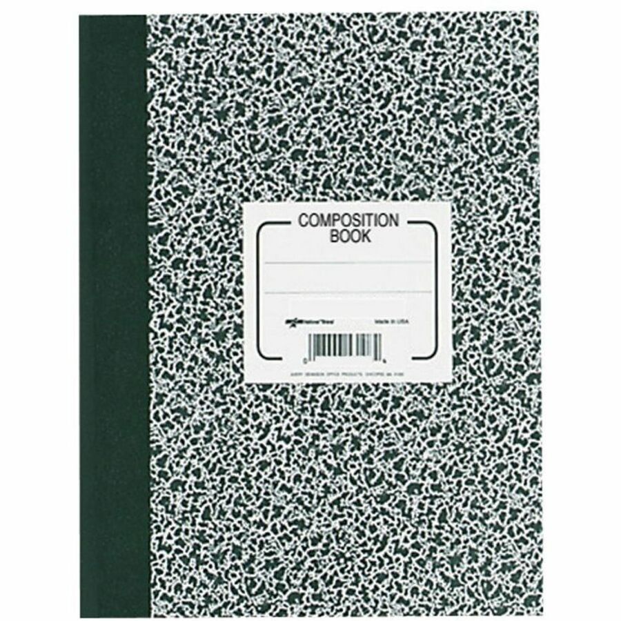 Rediform College Rule Composition Book - 80 Sheets - Sewn - Ruled Margin - 8 3/8" x 11" Sheet Size - White Paper - Black Marble Cover - Subject - 1 Each