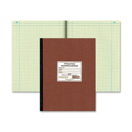 Rediform Quad Ruled Lab Computation Notebook - 75 Sheets - Ruled Margin - 9 1/4" x 11 3/4" Sheet Size - Green Paper - Brown Pressboard Cover - Numbered - Recycled - 1 Each