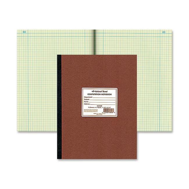 Rediform Quad Ruled Lab Computation Notebook - 75 Sheets - Ruled Margin - 9 1/4" x 11 3/4" Sheet Size - Green Paper - Brown Pressboard Cover - Numbered - Recycled - 1 Each
