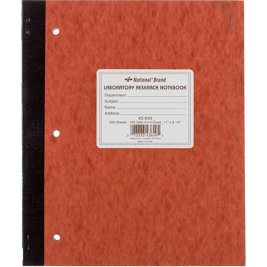 Rediform Laboratory Research Notebook - 200 Sheets - Sewn - 9 1/4" x 11" Sheet Size - Brown Paper - Brown Pressboard Cover - Micro Perforated, Numbered, Perforated, Punched - 1 Each
