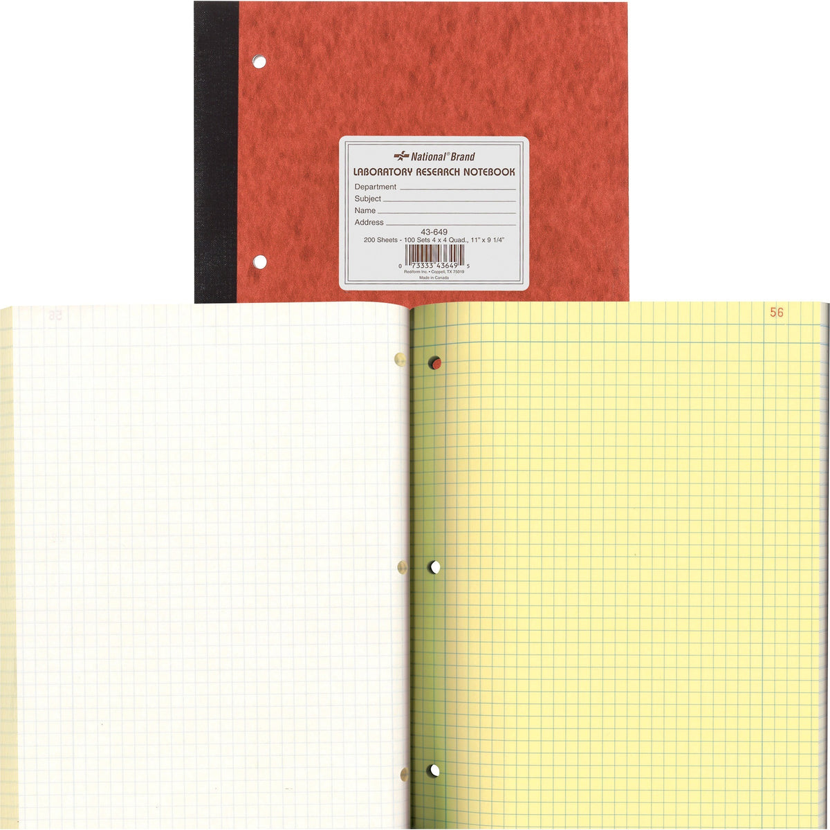 Rediform Laboratory Research Notebook - 200 Sheets - Sewn - 9 1/4" x 11" Sheet Size - Brown Paper - Brown Pressboard Cover - Micro Perforated, Numbered, Perforated, Punched - 1 Each