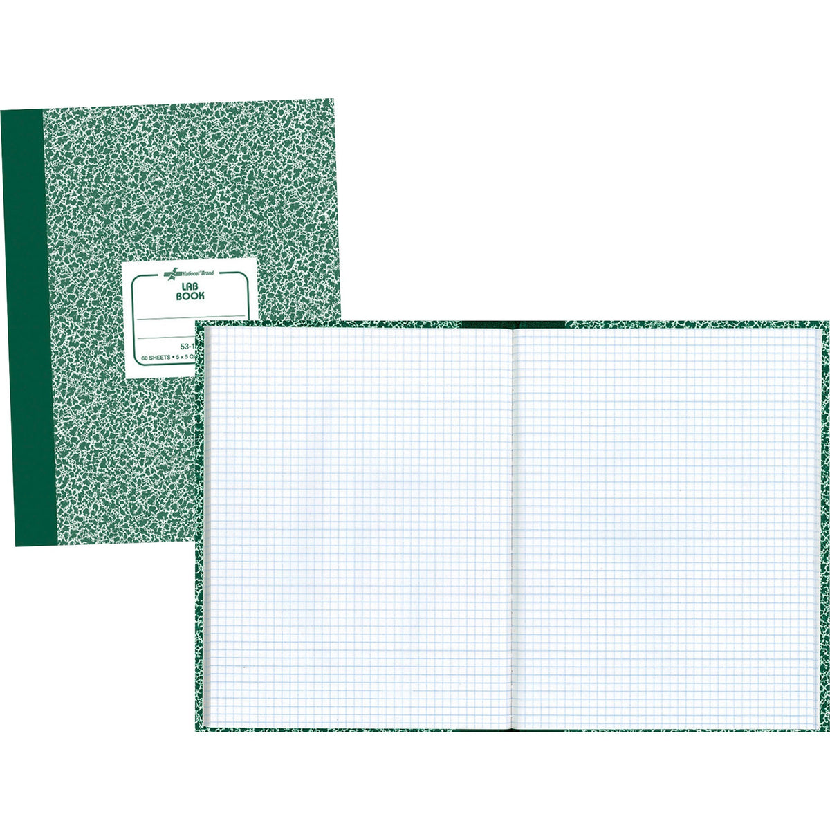 Rediform Lab Composition Notebook - 60 Sheets - Sewn - 7 7/8" x 10 1/8" Sheet Size - White Paper - Green Marble Cover - Recycled - 1 Each