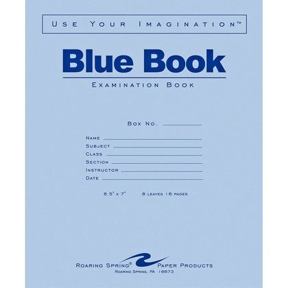 Roaring Spring Blue Book Exam Booklet - 8 Sheets 16 Pages - Student Notebooks & Folders
