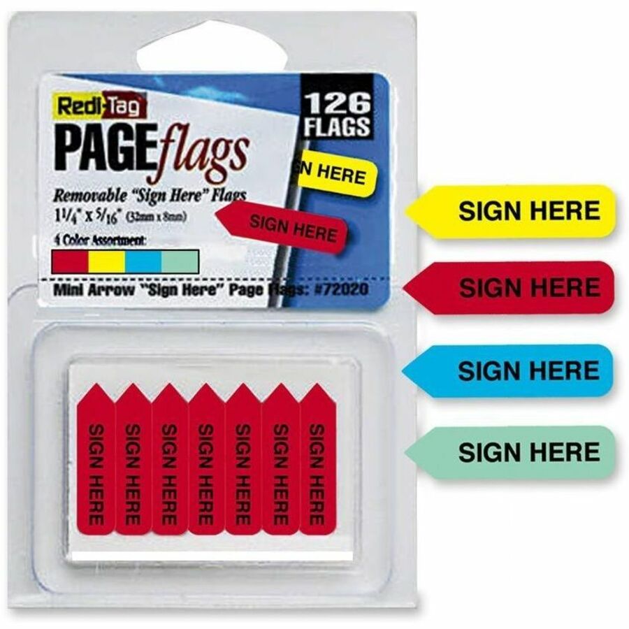 Redi-Tag Sign Here Mini Arrows - 126 - 1 1/4" Flag/Note Width x 5/16" Flag/Note Length - Arrow - SIGN HERE - Assorted - Removable, Self-adhesive - 126 / Pack